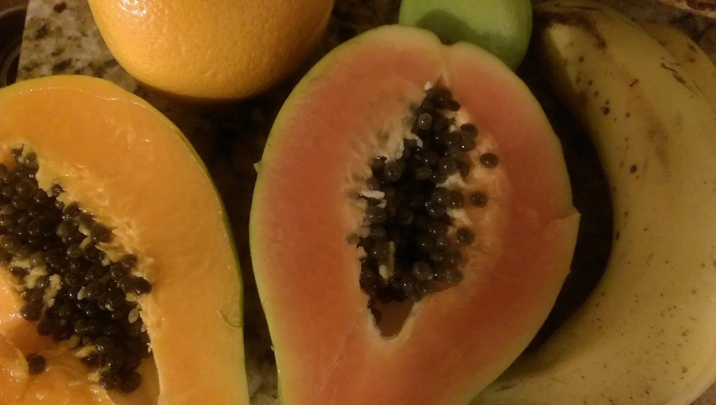 Tropical fruit: papya, banana, lilikoi, orange, Kauai