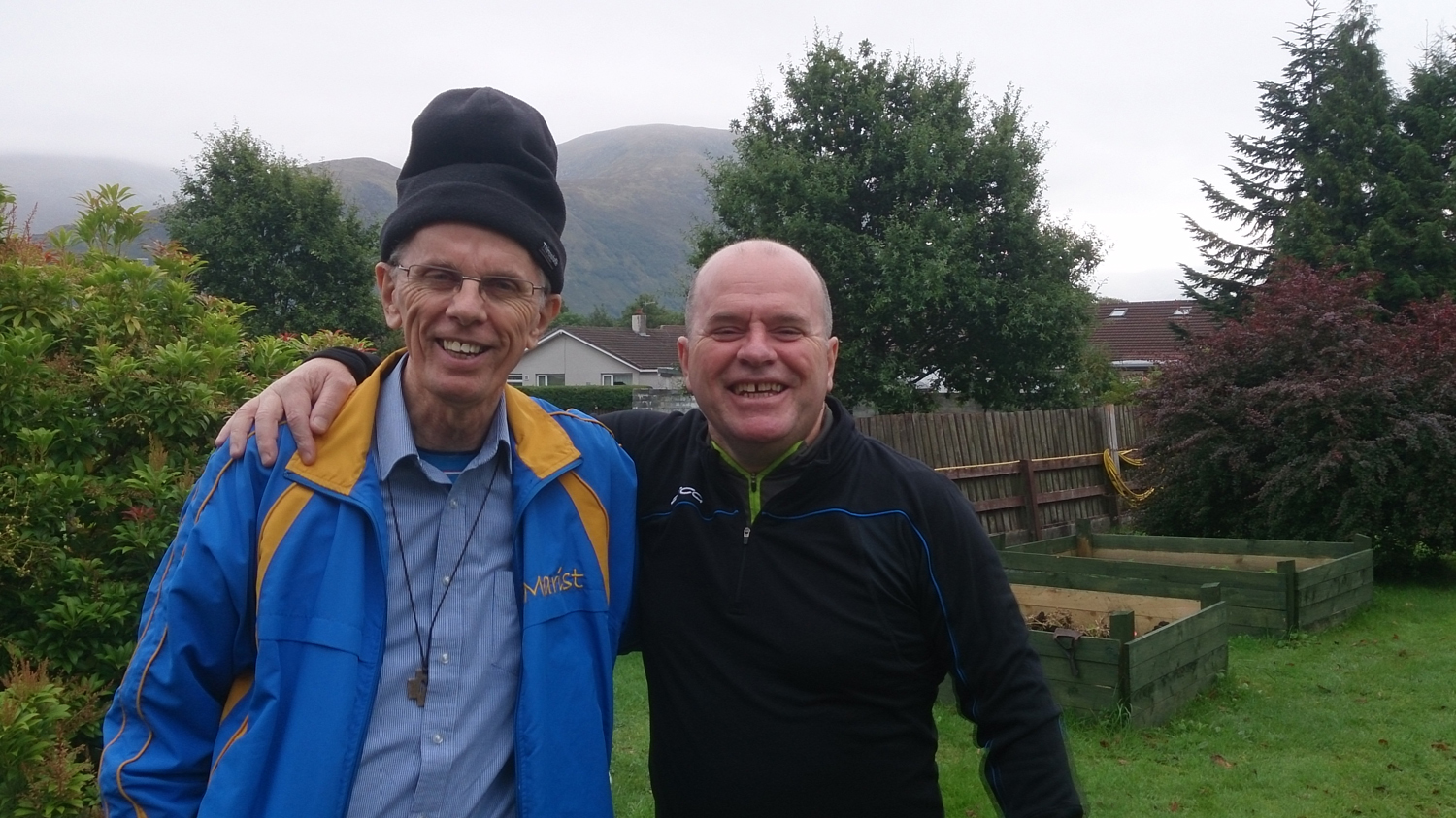 Myself and Fr Roddy McAuley parish priest of Caol as we sang our Marist songs on my departure