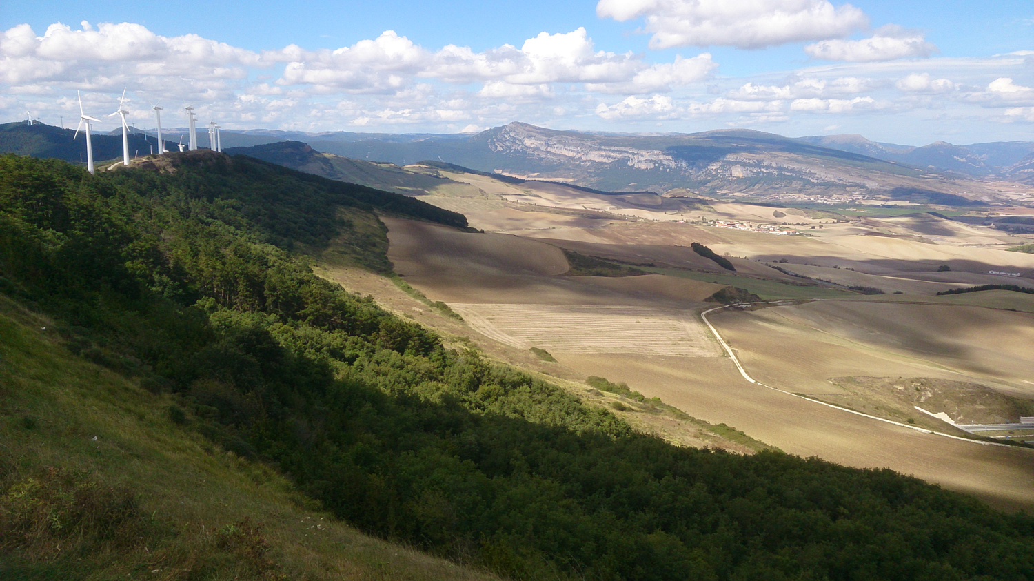 On a mountain range after leaving Pamploma. Note the wind turbines - some 40 of them on this range.