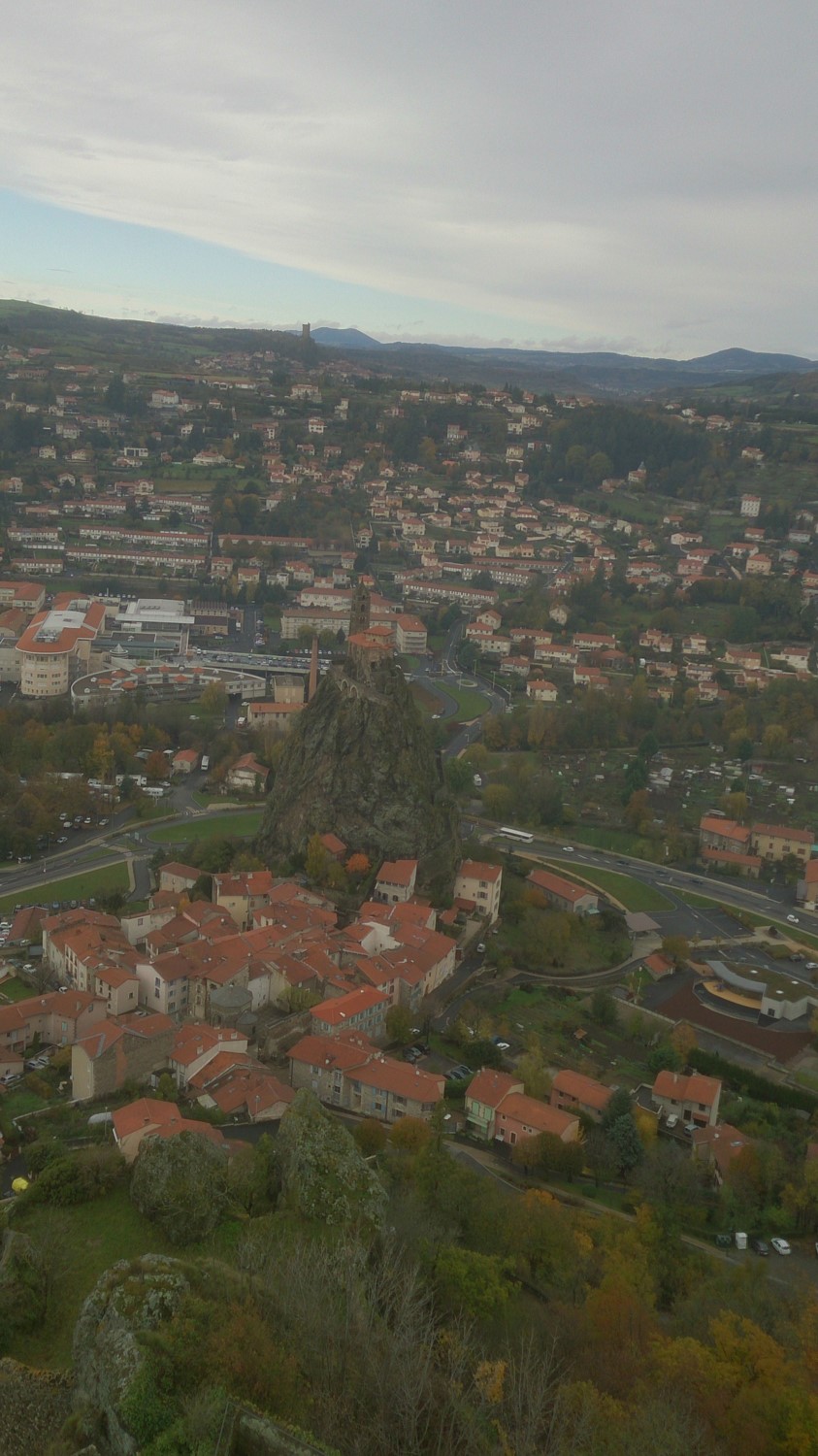 Looking down on the chapel of St Michael built on the top of another volcanic plug in about 1000 AD