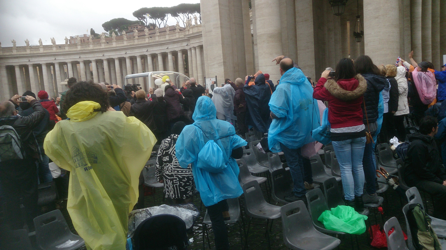 Yes it was wet but the pope was there and there was lots of excitement