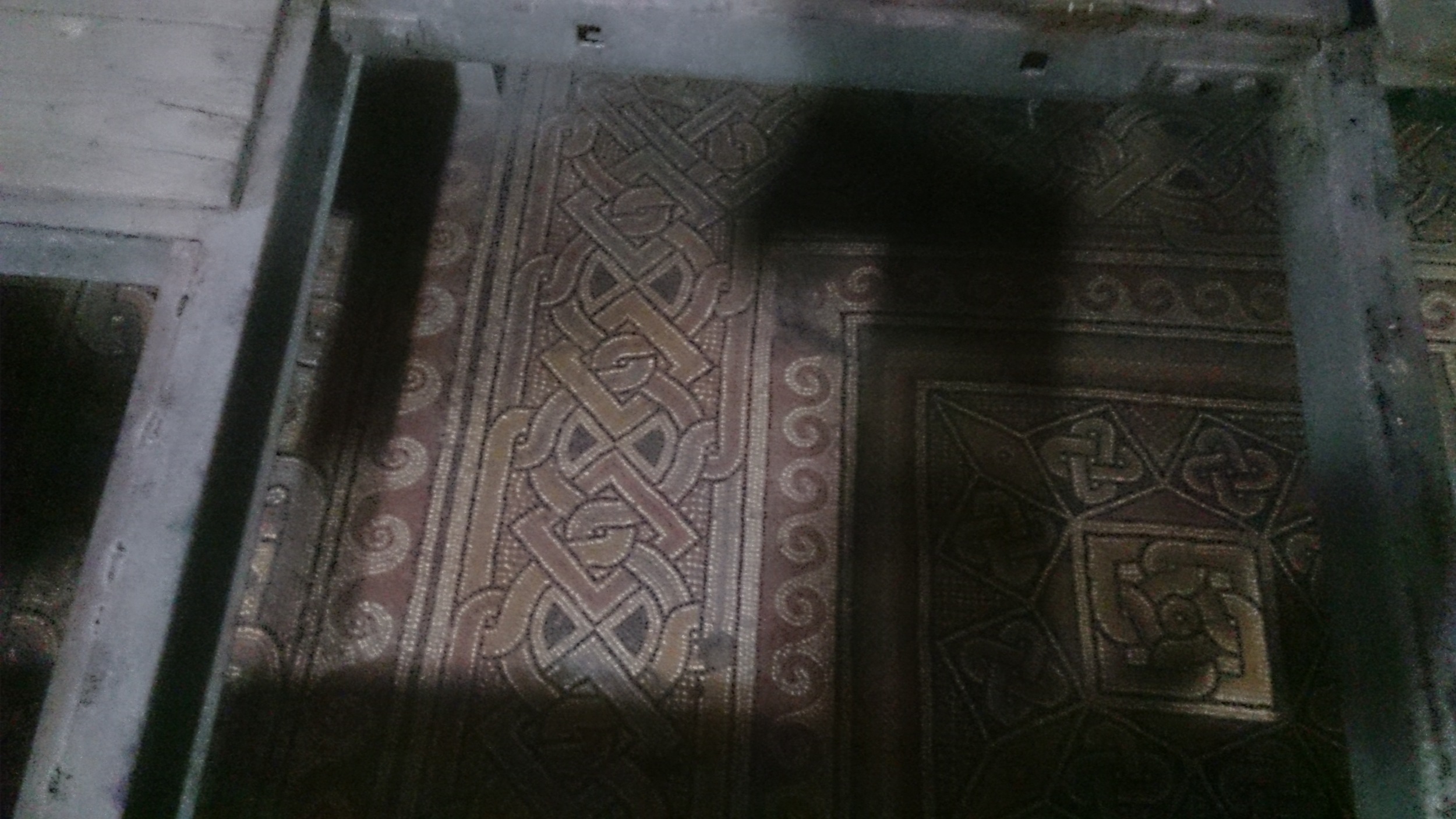 Mosaic floor of the original St Helena's church built in 326 AD, discovered during renovations in 1930s.
