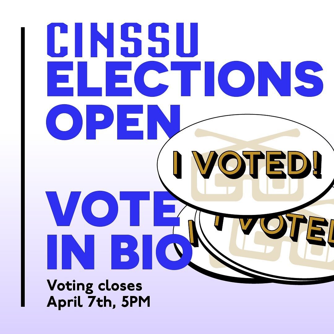 📣 CINSSU ELECTIONS ARE OPEN📣 

It&rsquo;s that time of year, folks. Do your democratic duty and vote now for who will carry on our beloved cinema studies student union.

Only for a limited time!! Voting closes this Friday, April 7th at 5pm. Link is