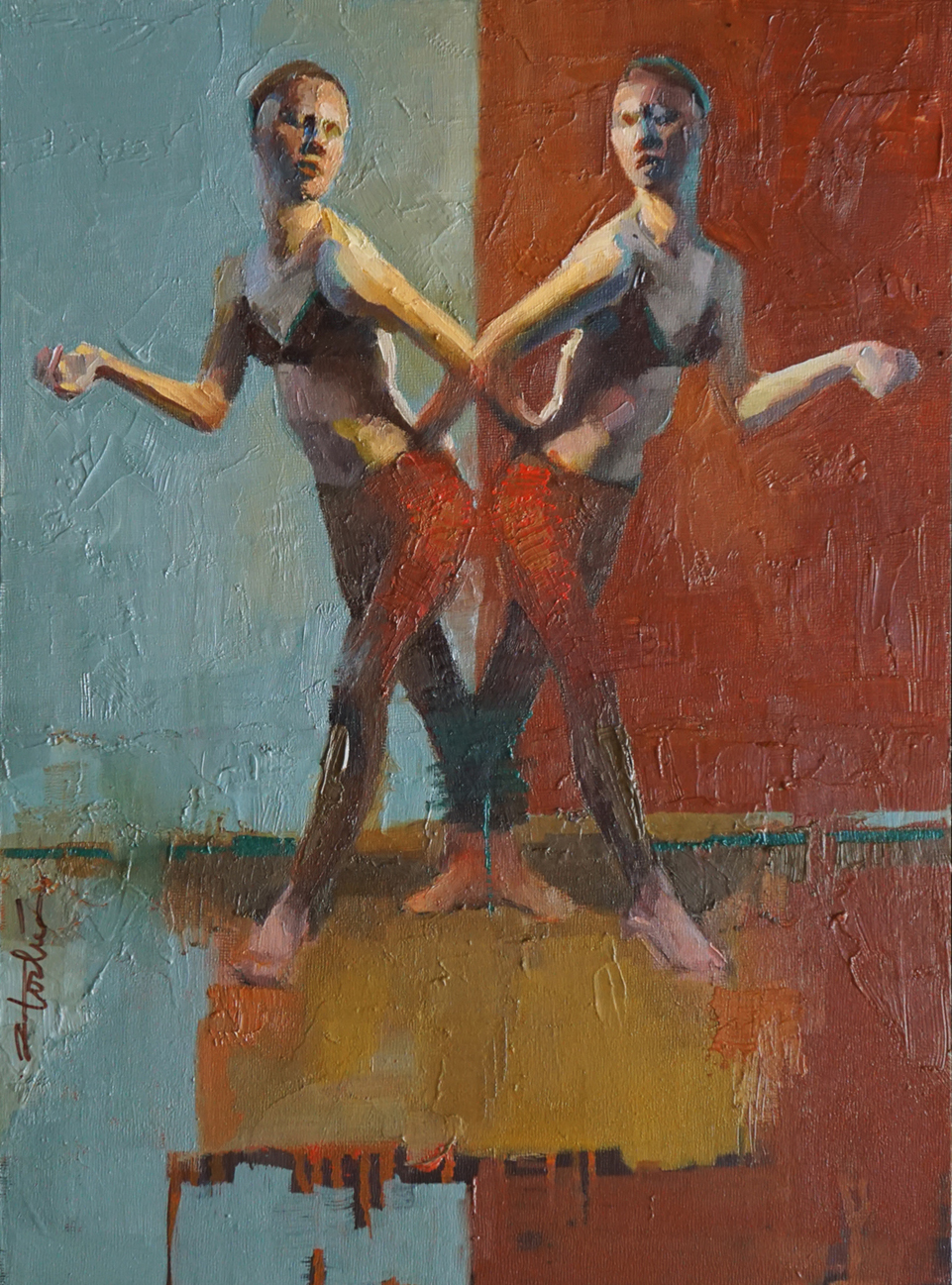 Red Duo, 16” x 12”, oil on panel