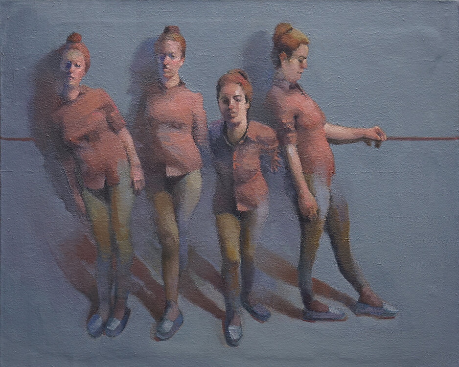 Four Against the Wall, 16” x 12”, oil on canvas