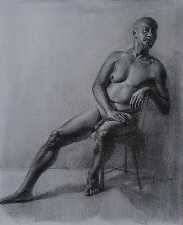 Russel, charcoal and sauce, 18" x 24"