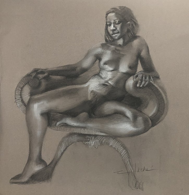 Tatianna, charcoal and sauce, 18" x 24"