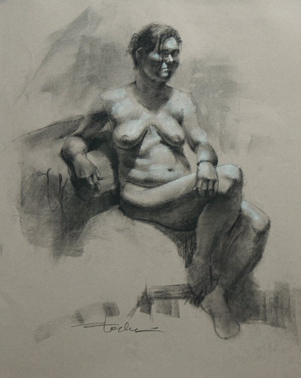 Nude female, charcoal and sauce, 18" x 24"