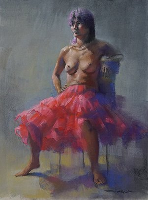 Desmina, charcoal, pastel, sauce