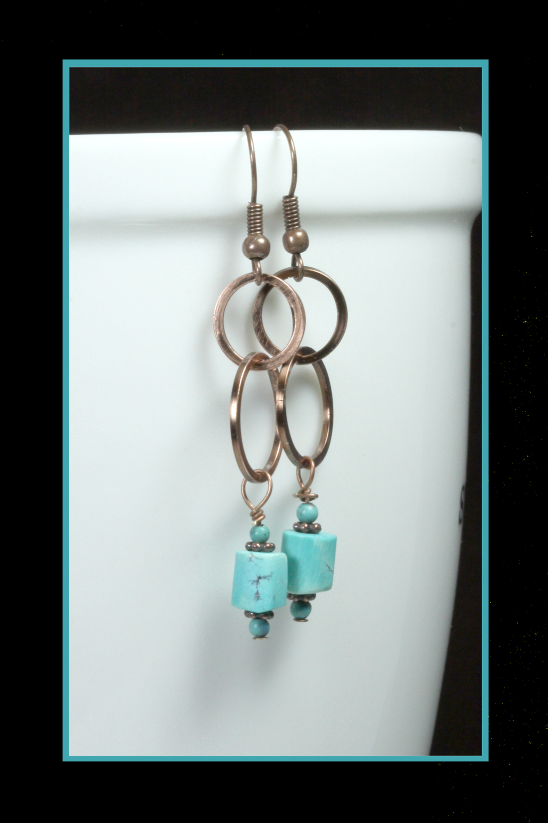 Double Copper Hoops with Chinese Turquoise Beads #3