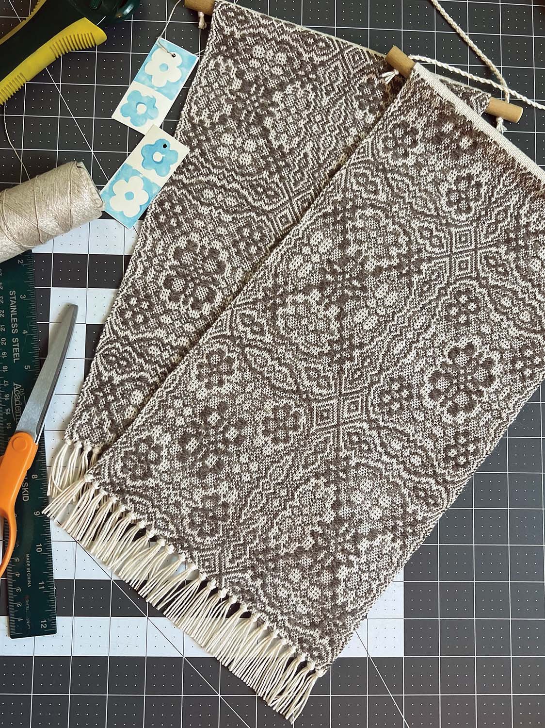 Handwoven lovers knot tapestries work in progress.jpg