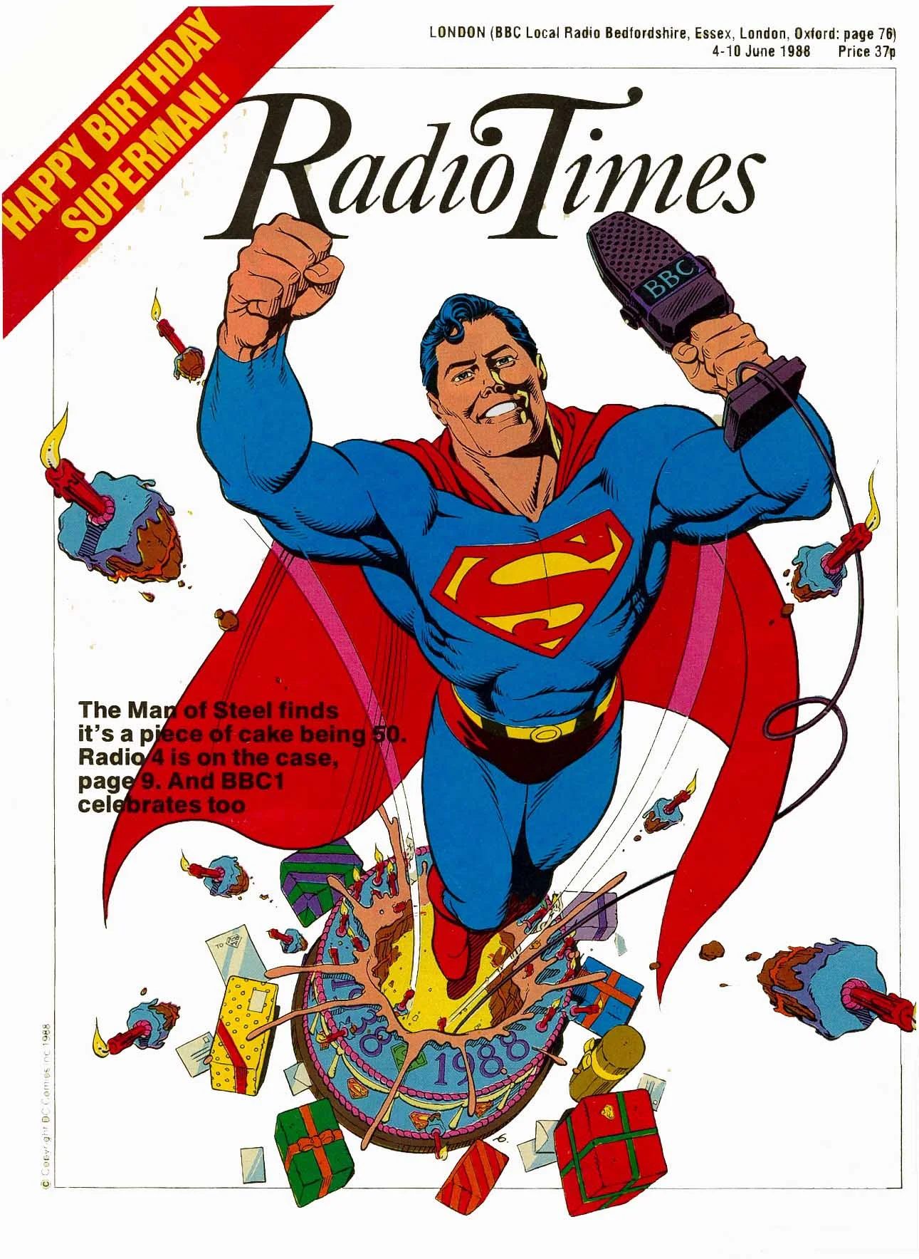 Radio Times cover by dave gibbons celebrating superman's 50th birthday in 1988