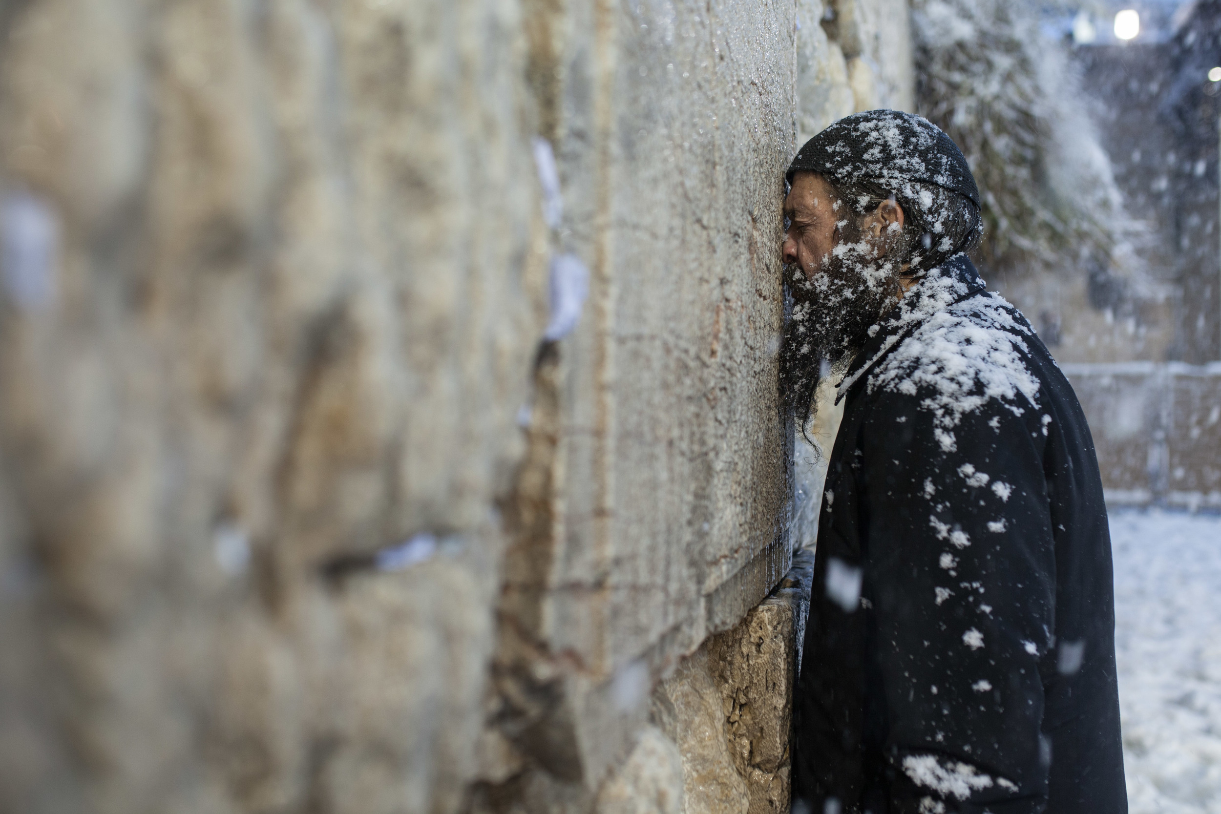  &nbsp;Ultra-Orthodox prays at the Western Wall in the snow Jerusalem 2013 