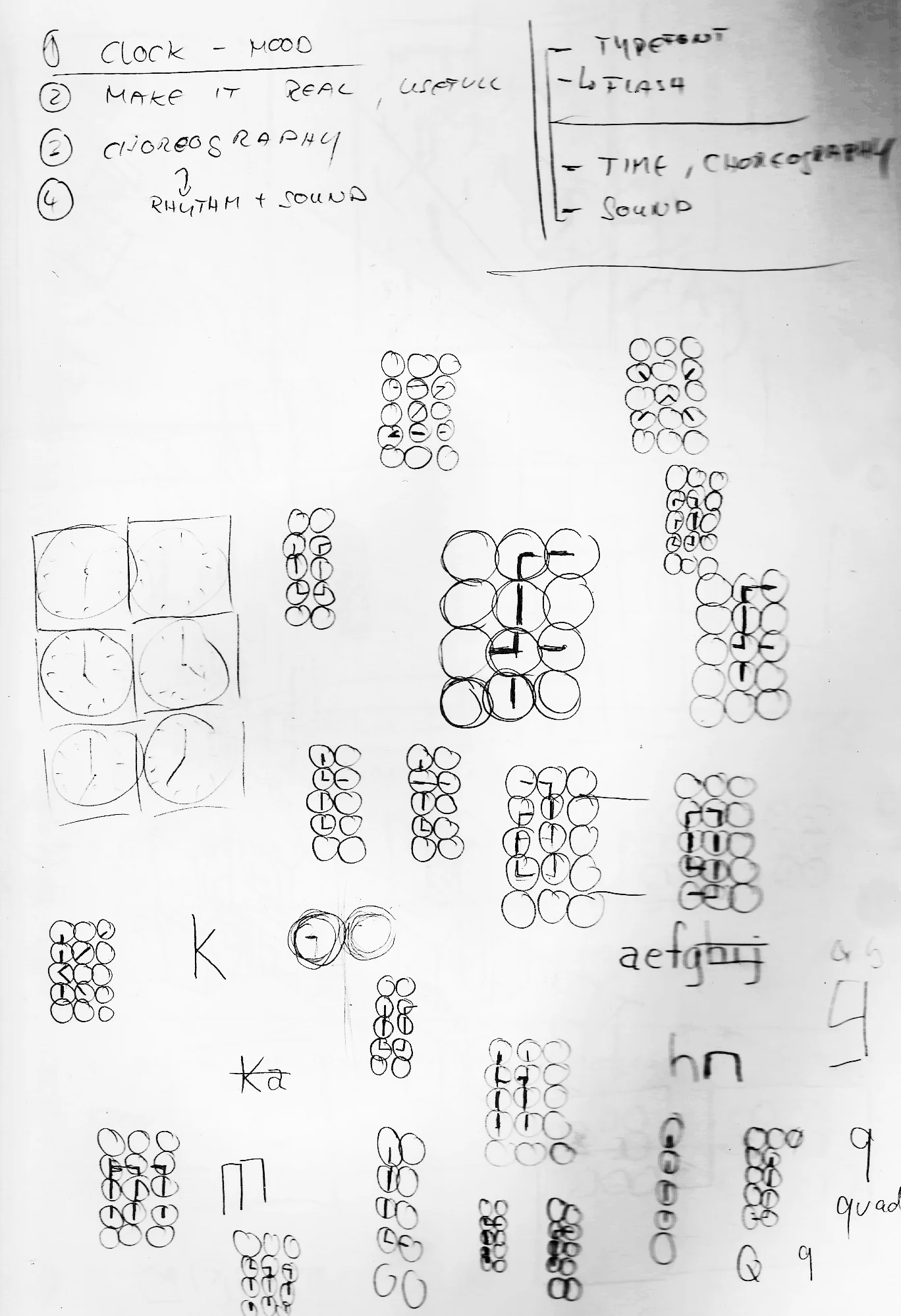 Early sketches of the clock based typography, 2008