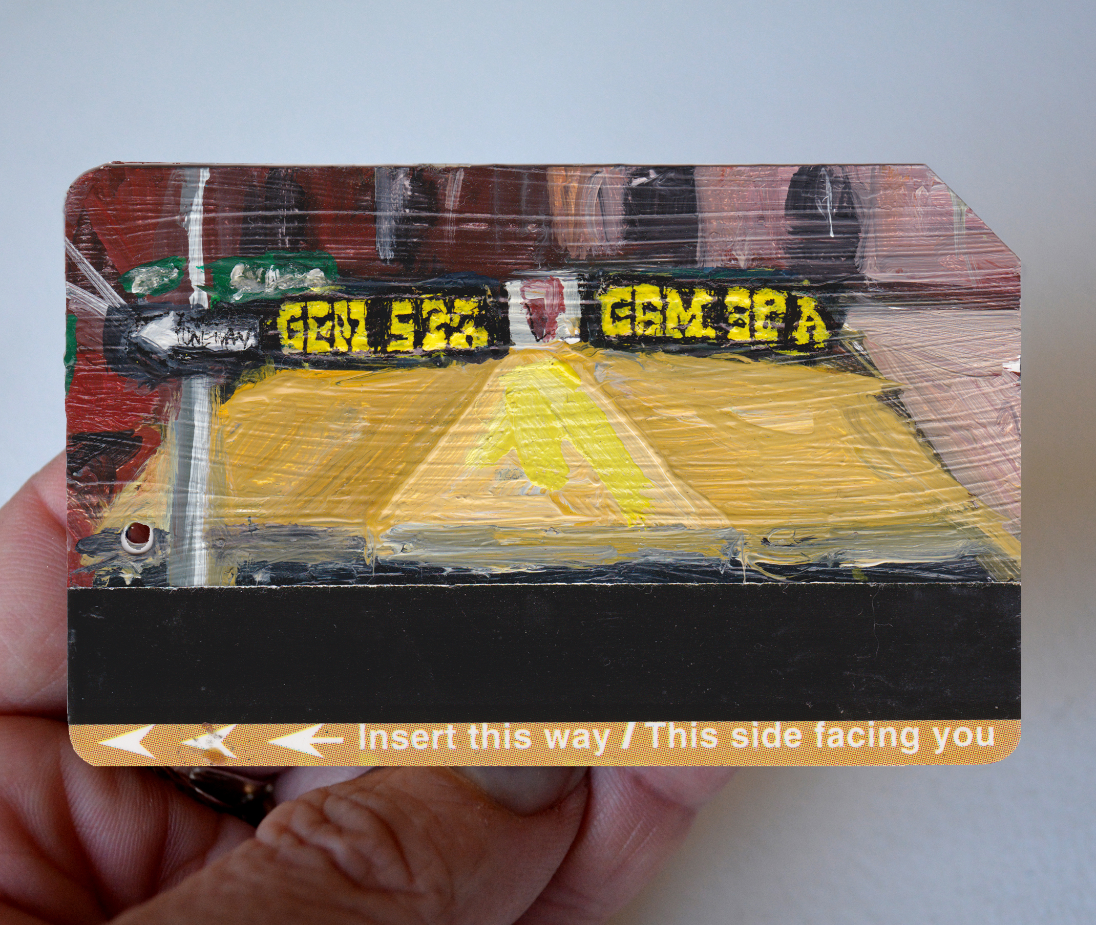 NYC Subway Card Gem Spa No. 1 2” x 3.5” Oil on NYC Metro Card Available here.