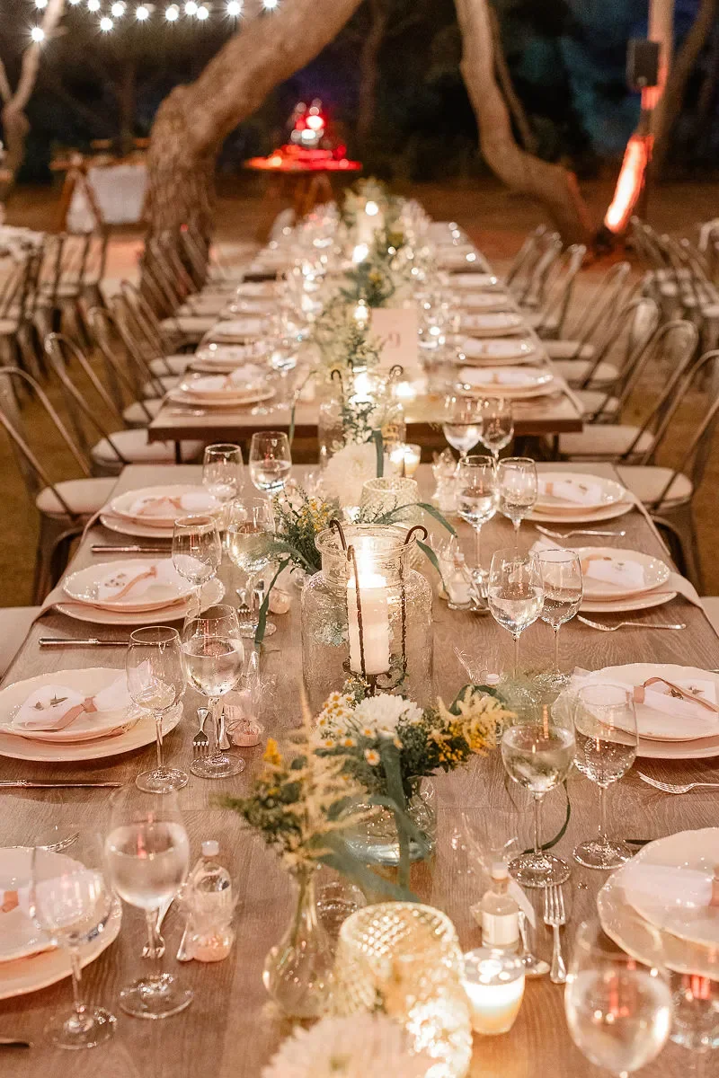 Outdoor wedding dinner with candles, Sinterina Estate