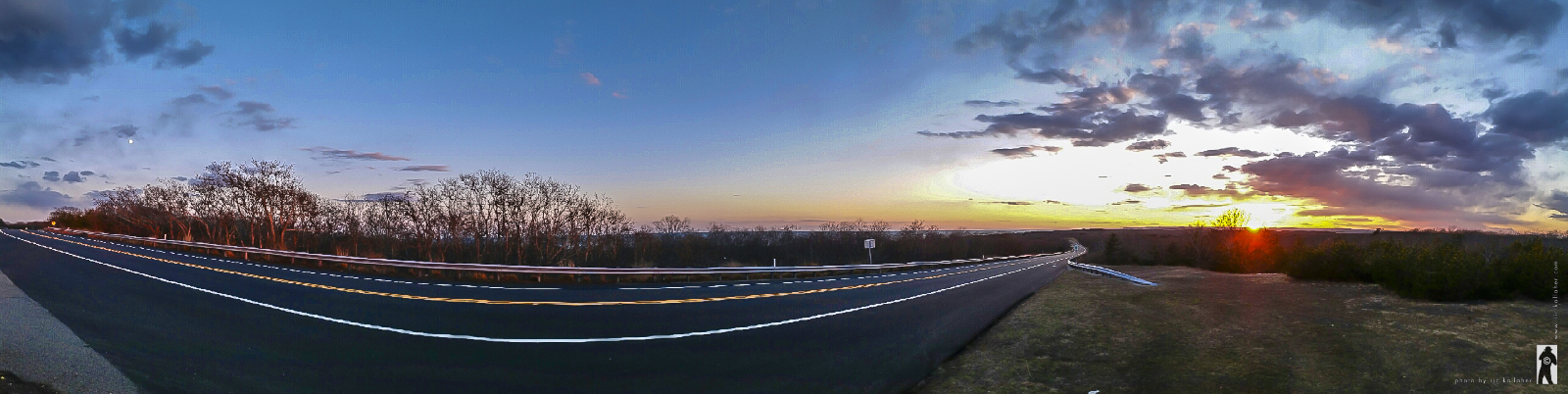 Full Moonrise on the Left / Big Sunset on the Right / Montauk Highway in Between