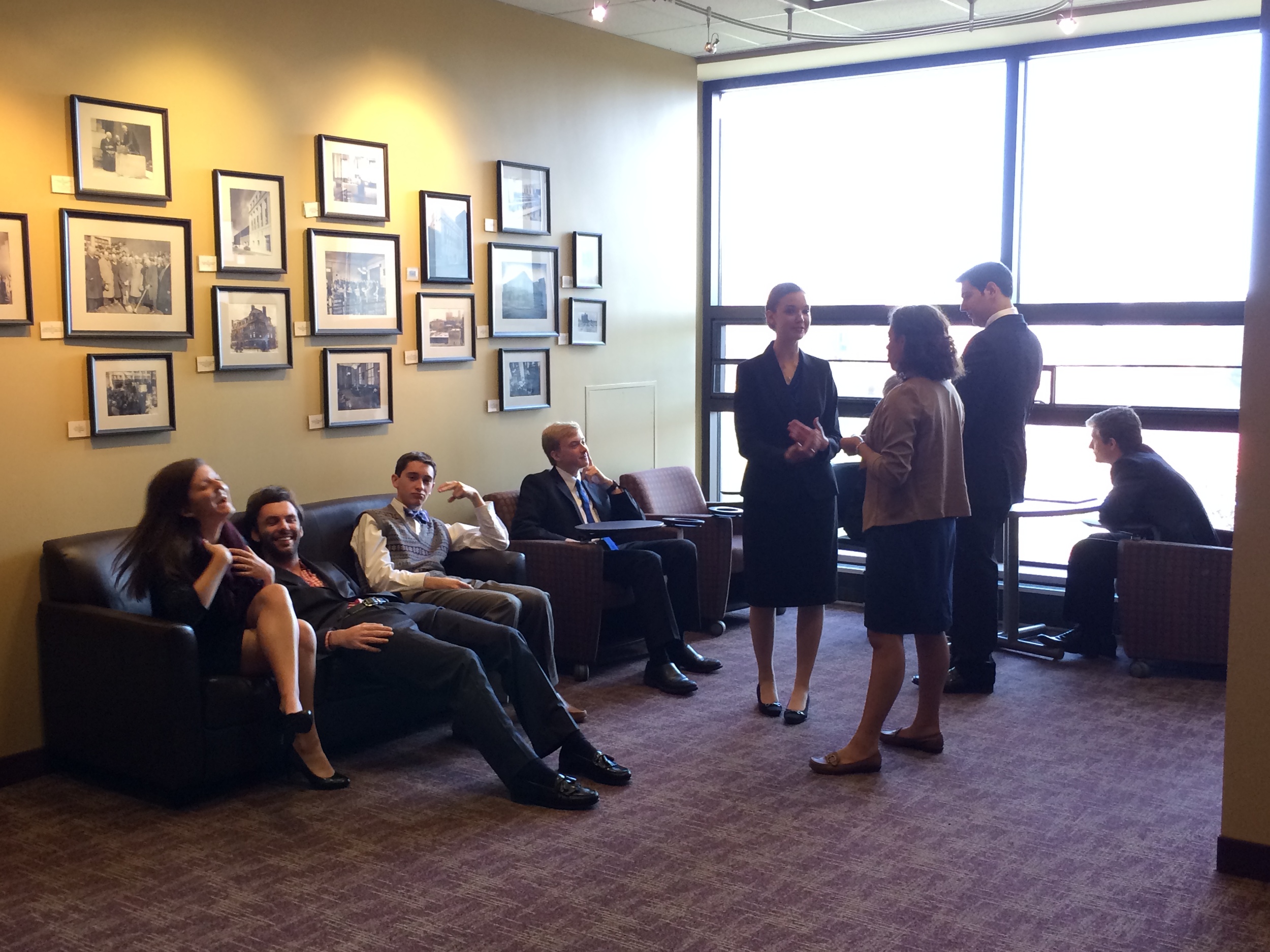 The Baby Badasses regroup during a court recess. The first year competitors fared well far from the confines of Farmer School of Business.
