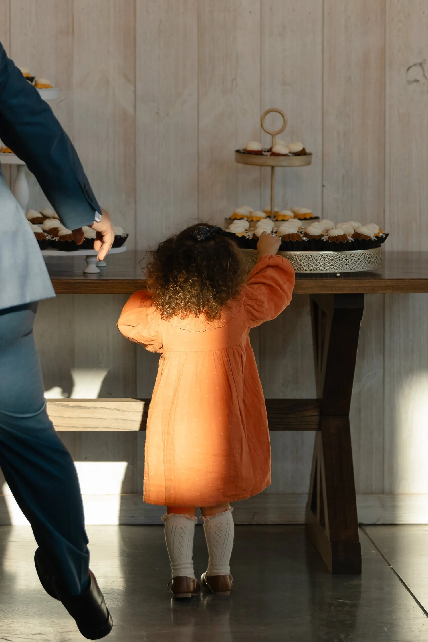 Child reaching for desserts during the wedding reception at Ivory Meadows in Dayton, Ohio.