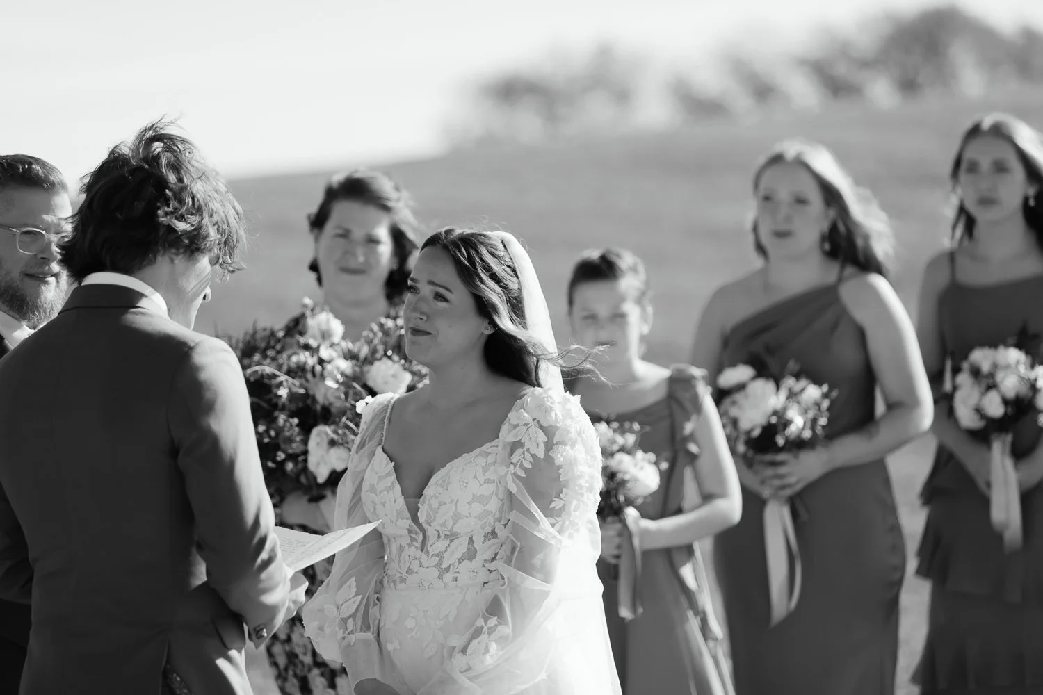 Emotional moment during an outdoor wedding ceremony at Ivory Meadows in Ohio