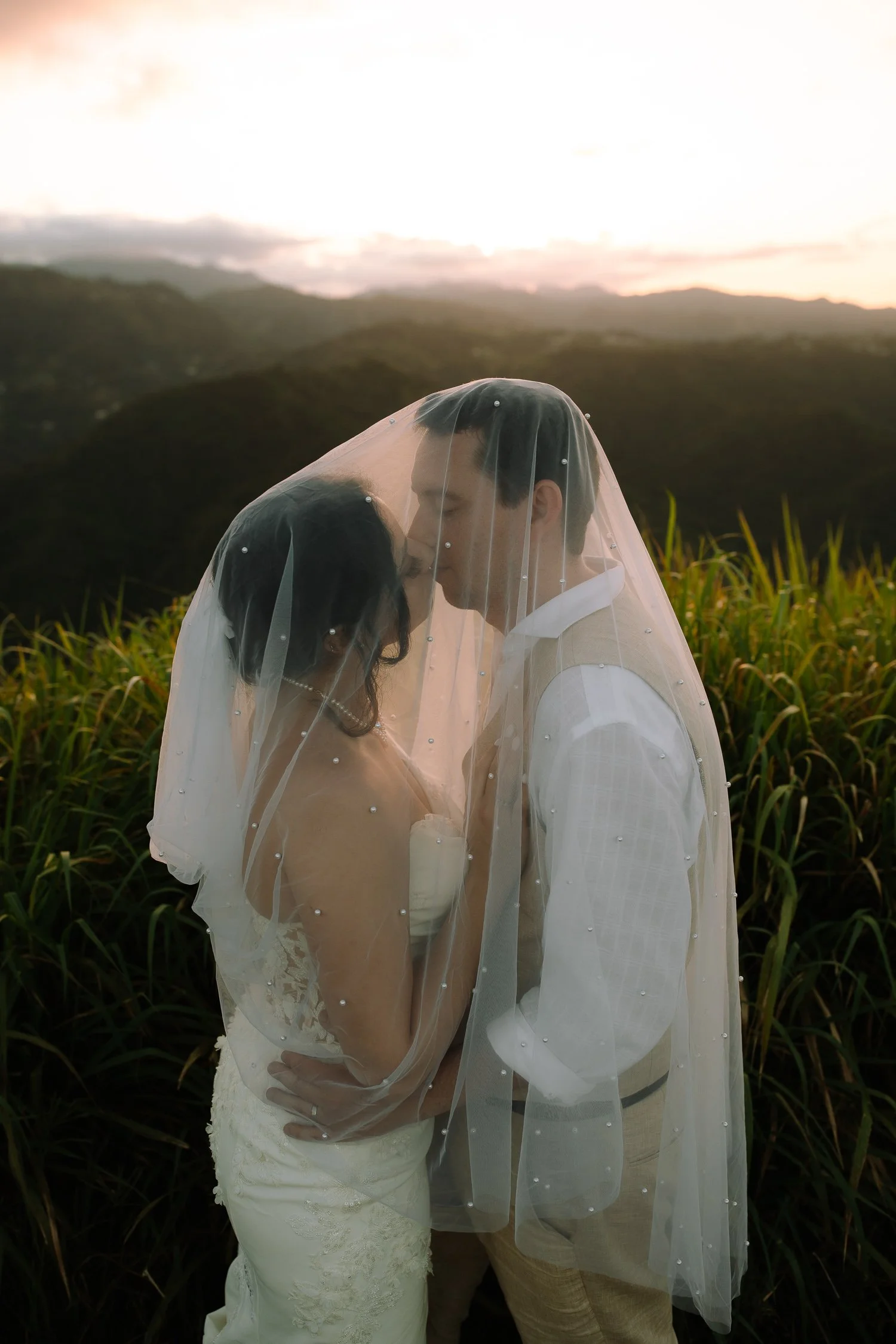 Couple standing quietly together during an elopement photo session in the mountains of Puerto Rico