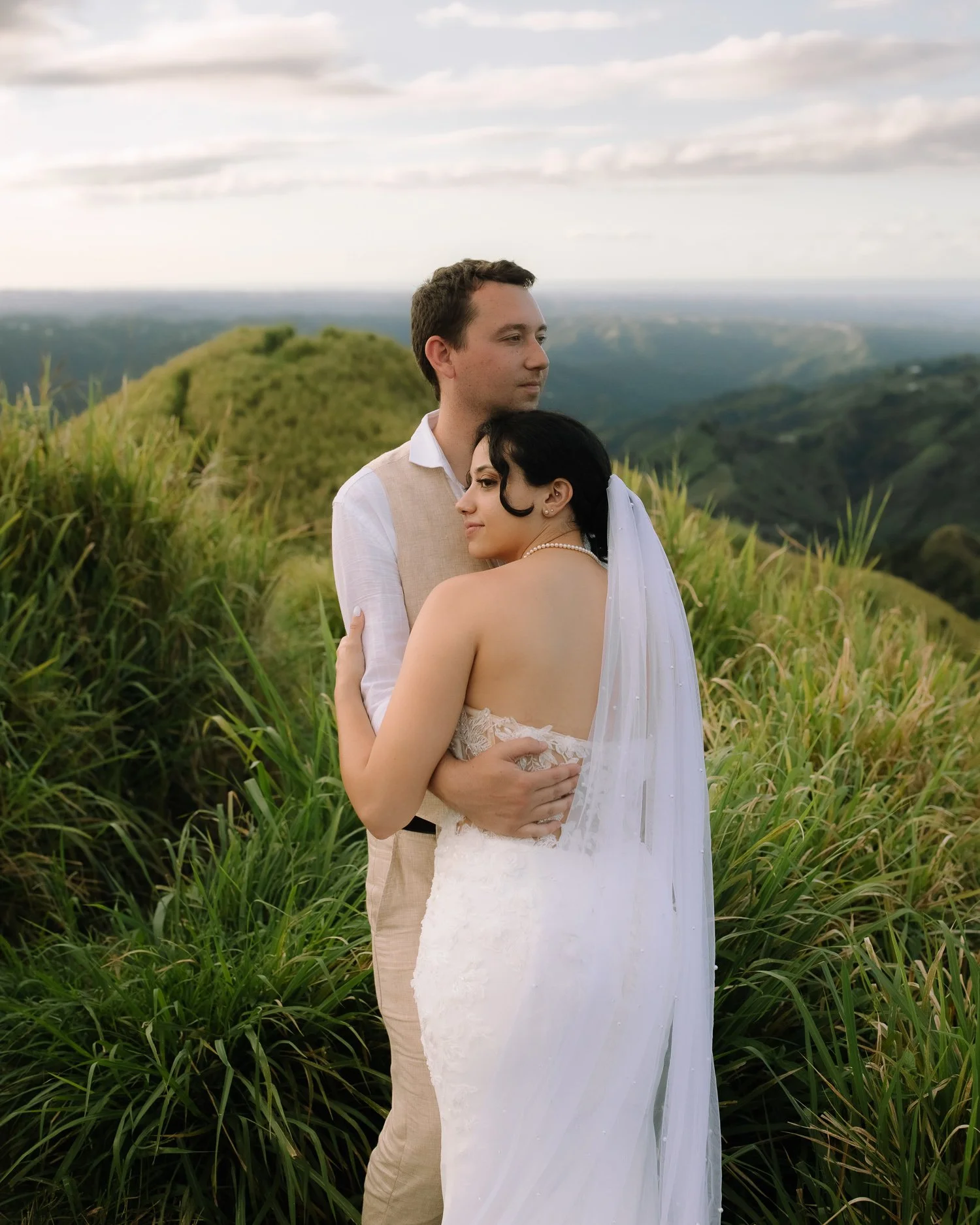 Intimate portrait of a couple during an elopement photo session in the mountains of Puerto Rico