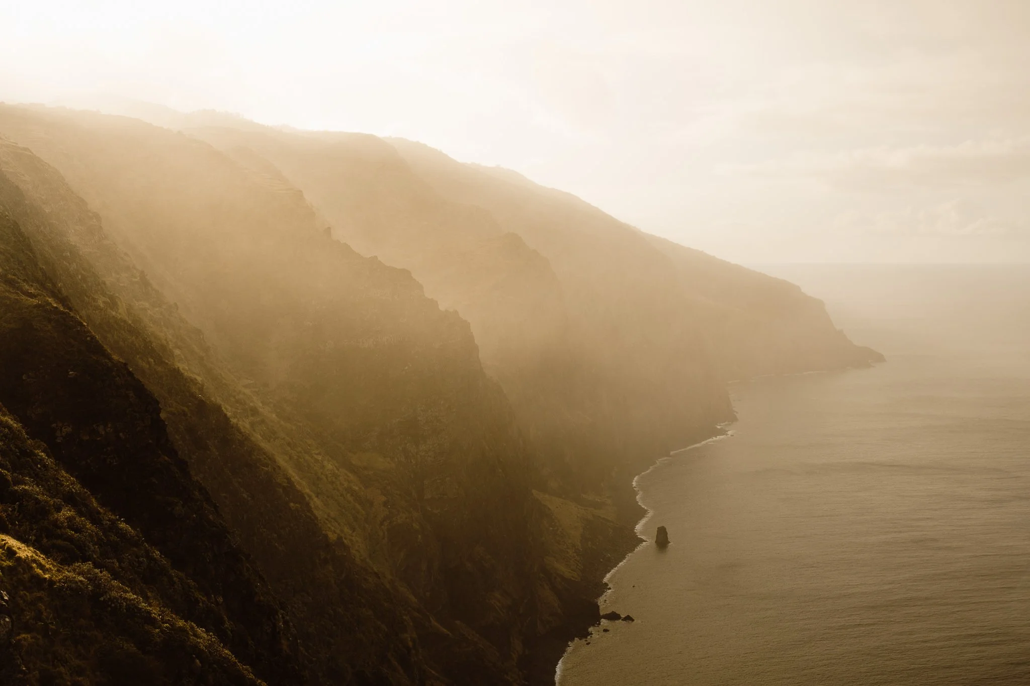 Dramatic coastal cliffs and ocean views in a remote island landscape