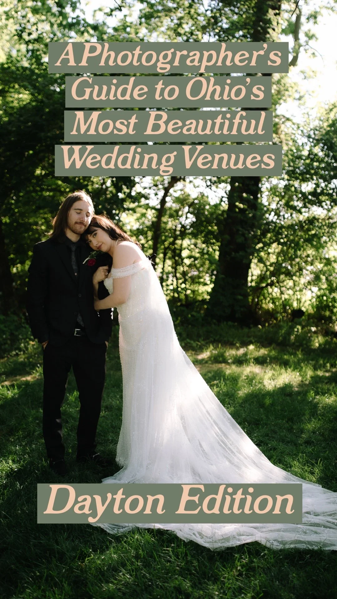 Bride and groom embracing in a wooded outdoor setting at a beautiful wedding venue near Dayton Ohio.