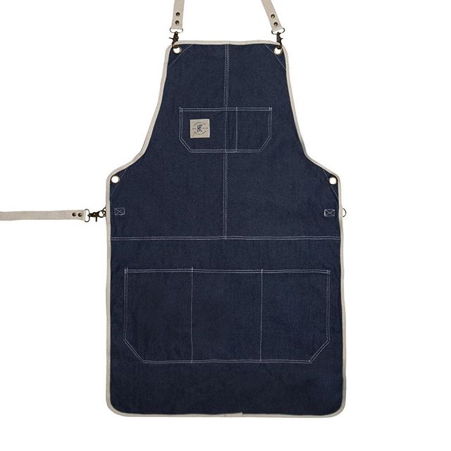 DENIM APRON // DURABLE CLASSIC-LENGTH APRON, PERFECT FOR COVERAGE FROM CHEST TO MID THIGH... #apron #knifeflag #knifeandflag #survivalunion #craftsman #barber #woodworking #maker #barberlife #mechanics #bartender #bar #tattooartist #craftsmanship #sh
