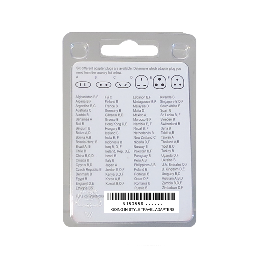 Back of Going In Style Adapter Packaging