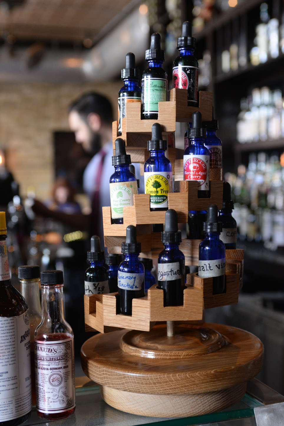 Bitters display stand I designed and made. You can see it at Eat Street Social on 26th Street, in Minneapolis, MN