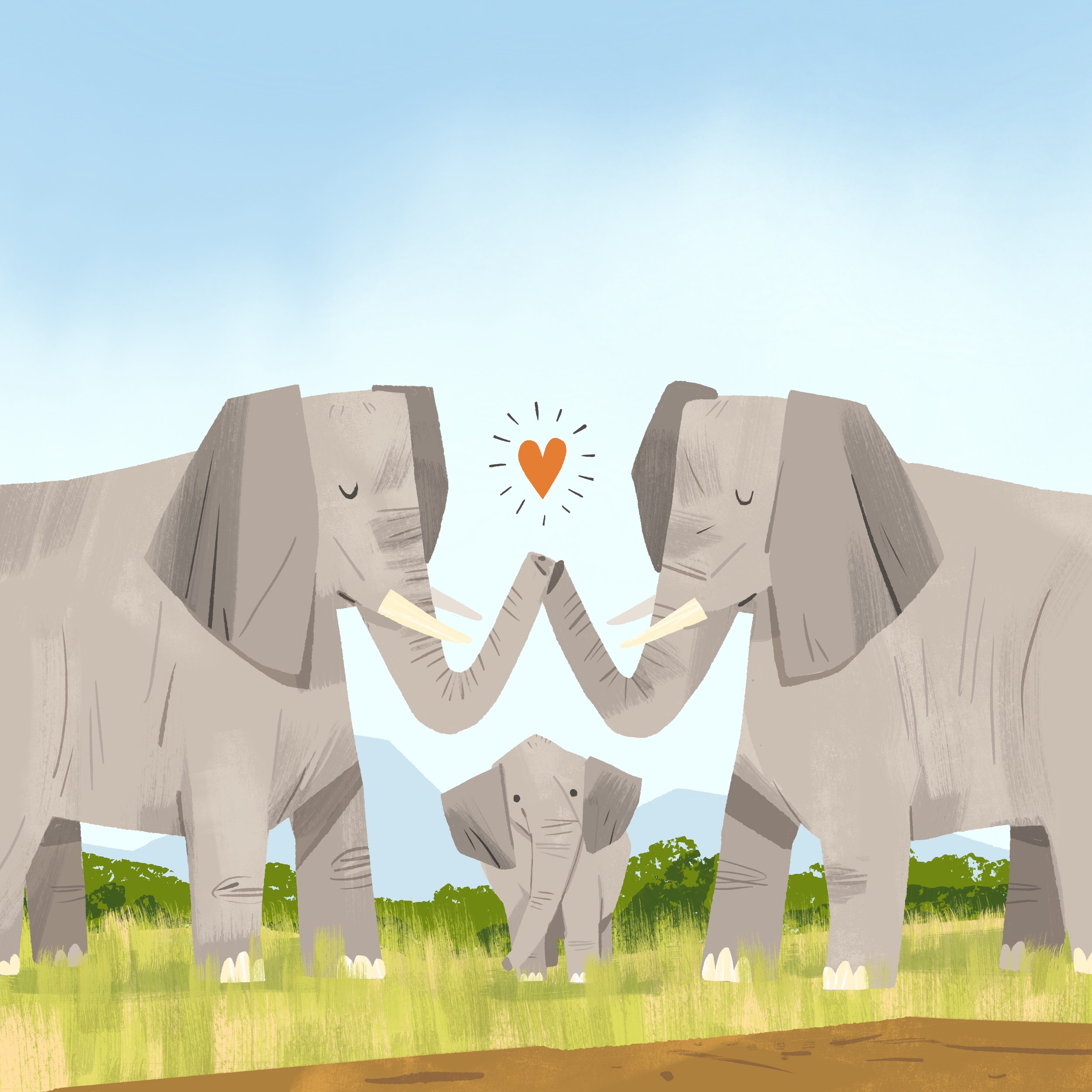 Drew Bardana Illustration - Elephant Parents and Baby Illustration