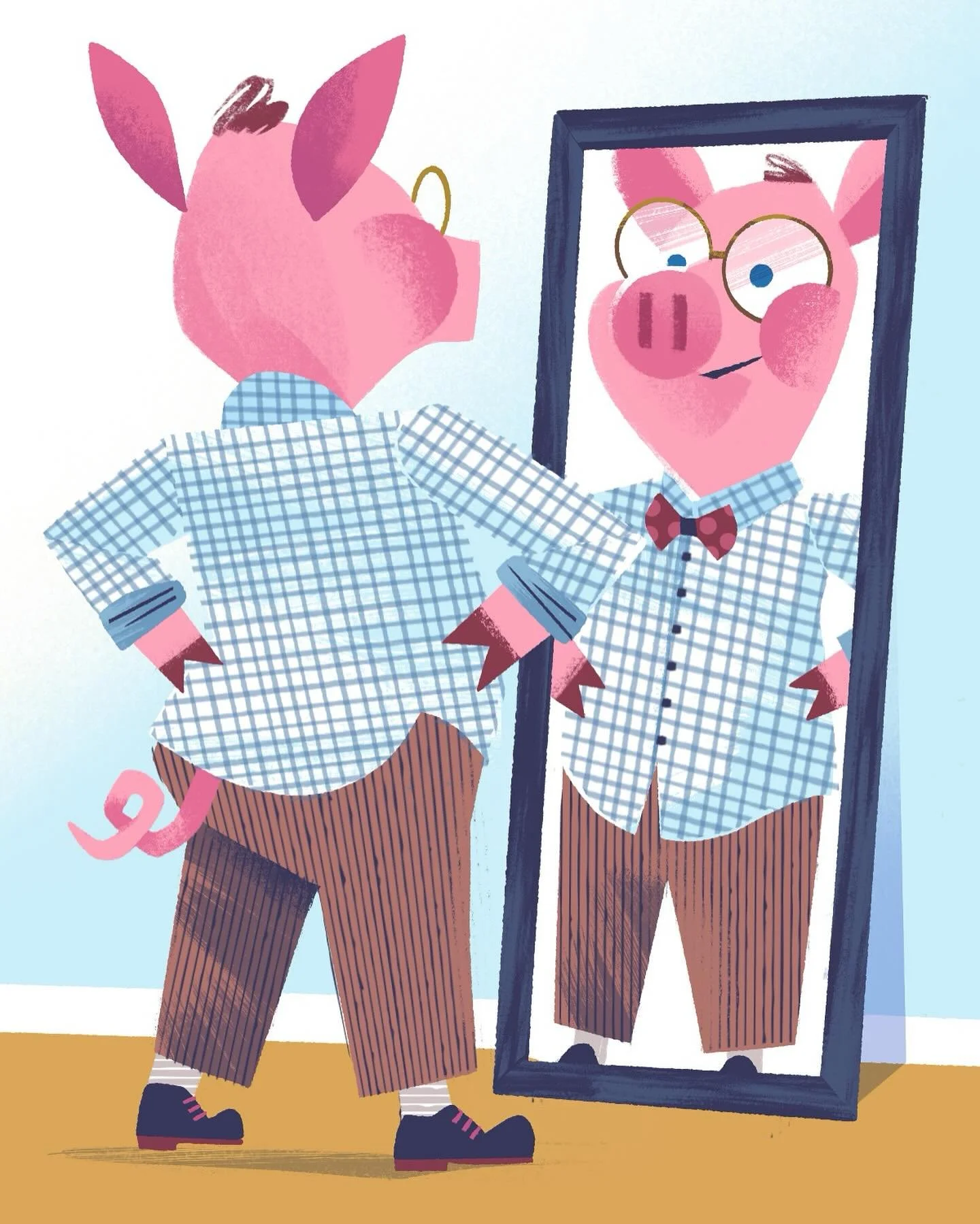 Trying on a new outfit and feeling fabulous!

Today&rsquo;s @peachtober drawing prompt is &ldquo;gingham&rdquo;.

#peachtober25 #peachtober25gingham #illustration #kidlitart #ginghamshirt #pig #bowtie #tryingonclothes #fashion