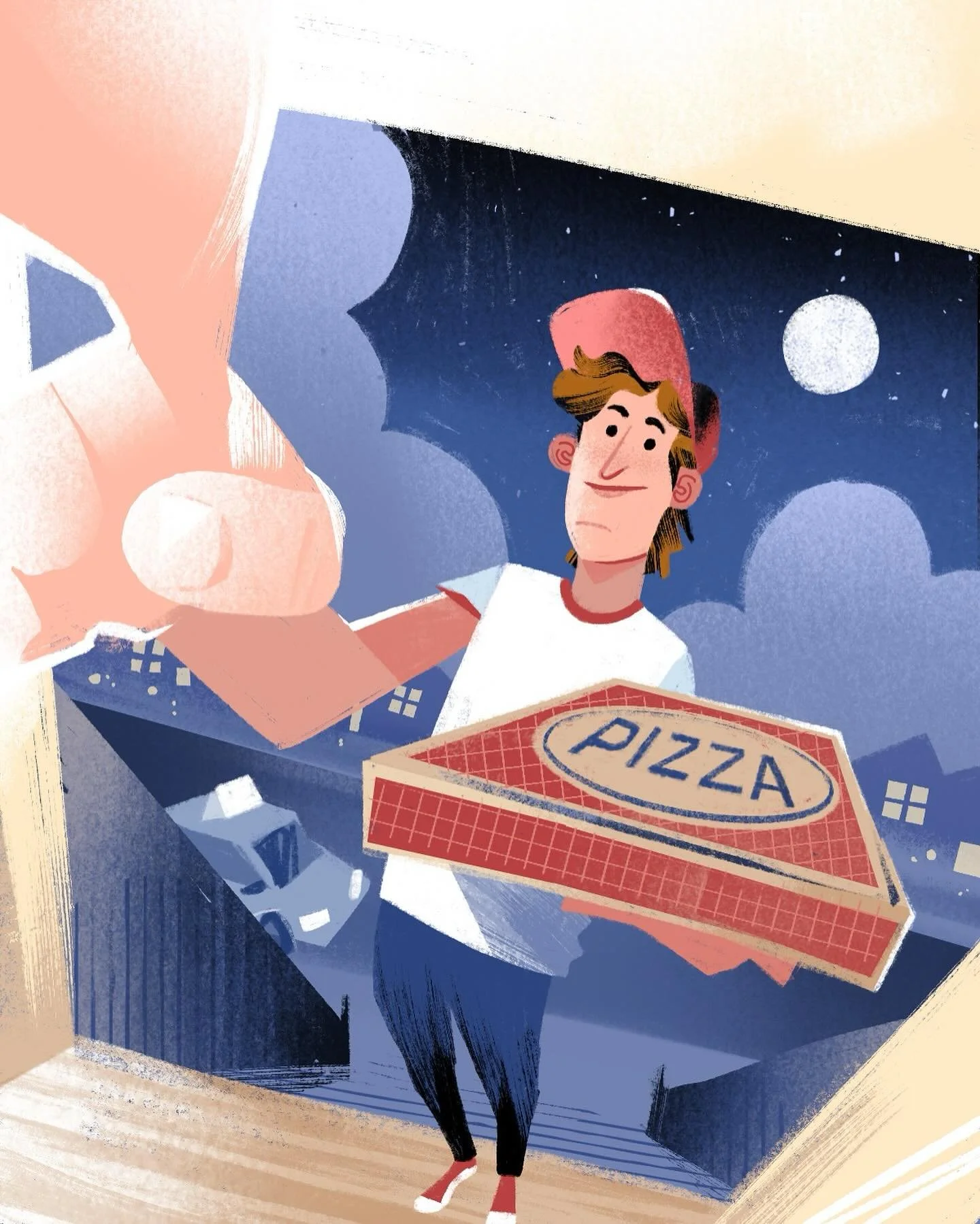 Ring, ring! Pizza is here!

&ldquo;Ring&rdquo; is number six on @peachtober &lsquo;s list of creative prompts. 

#peachtober25 #peachtober25ring #pizza #pizzadelivery #ringring #ringcamera #illustration #teenlit #characterillustration #nightillustrat