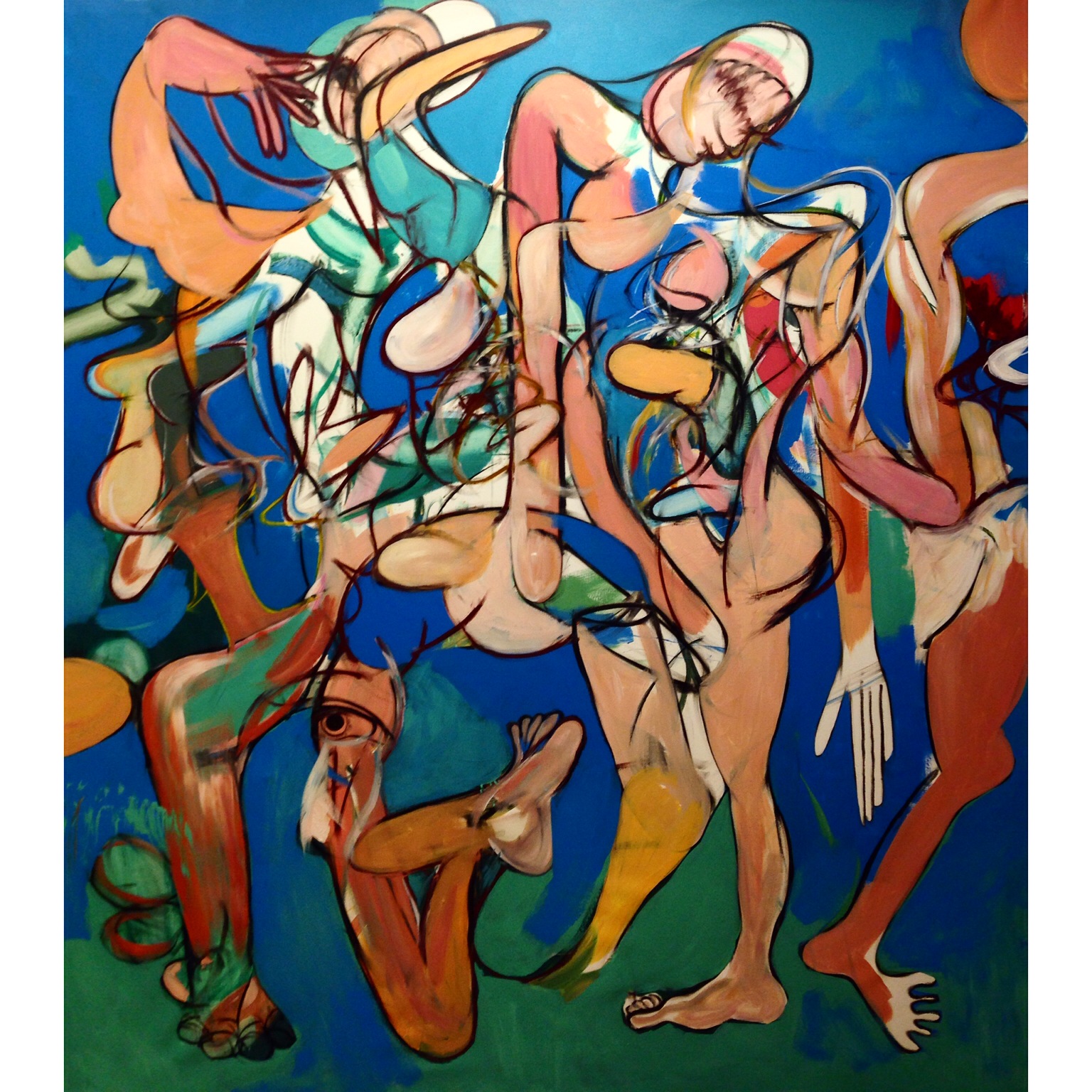 Acrylic, Oil Stick, and Soft Pastel on Canvas 77 x 68 in 197 x 172 cm