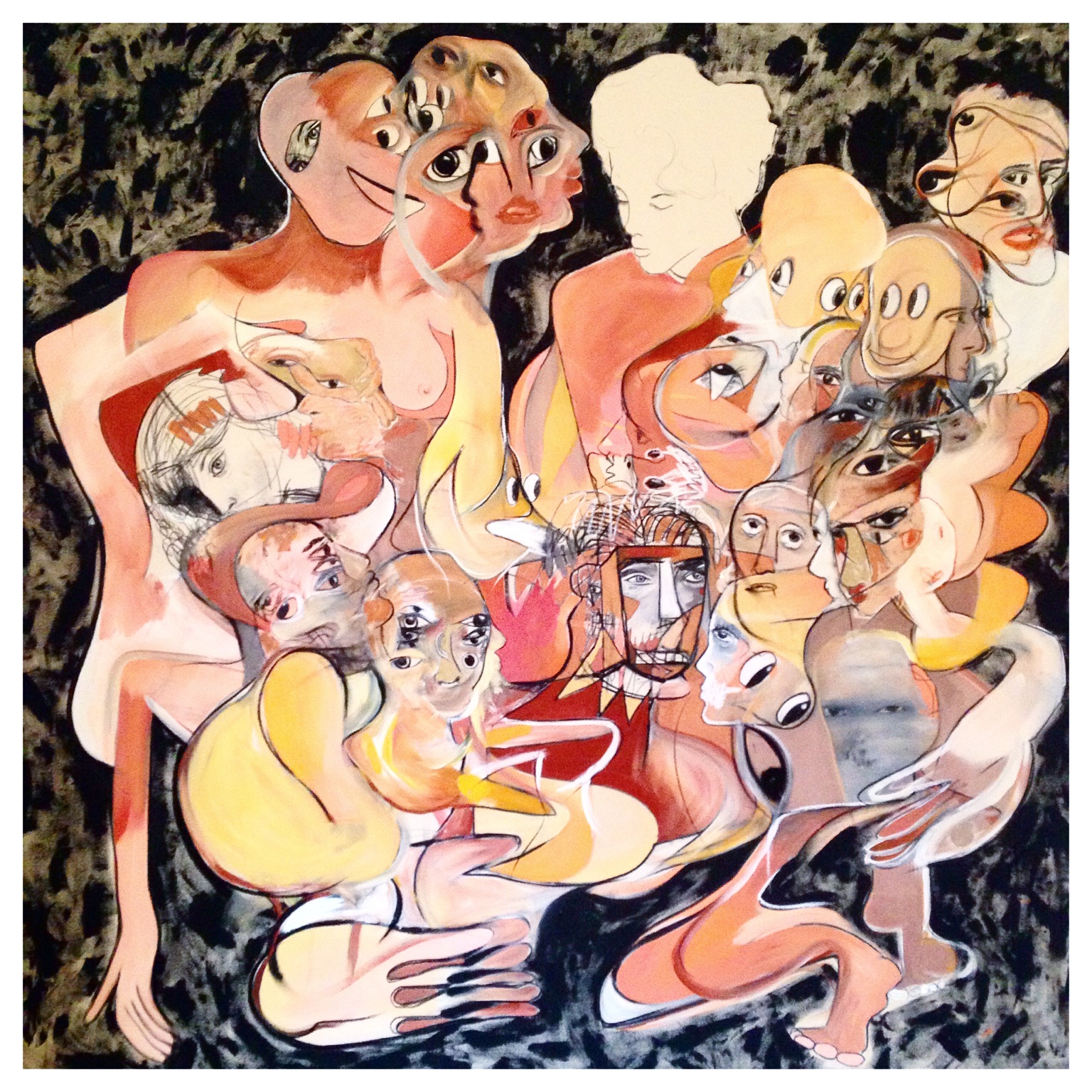 Acrylic, Oil Stick, Soft Pastel, and Charcoal on Canvas 72 x 72 in 183 x 183 cm