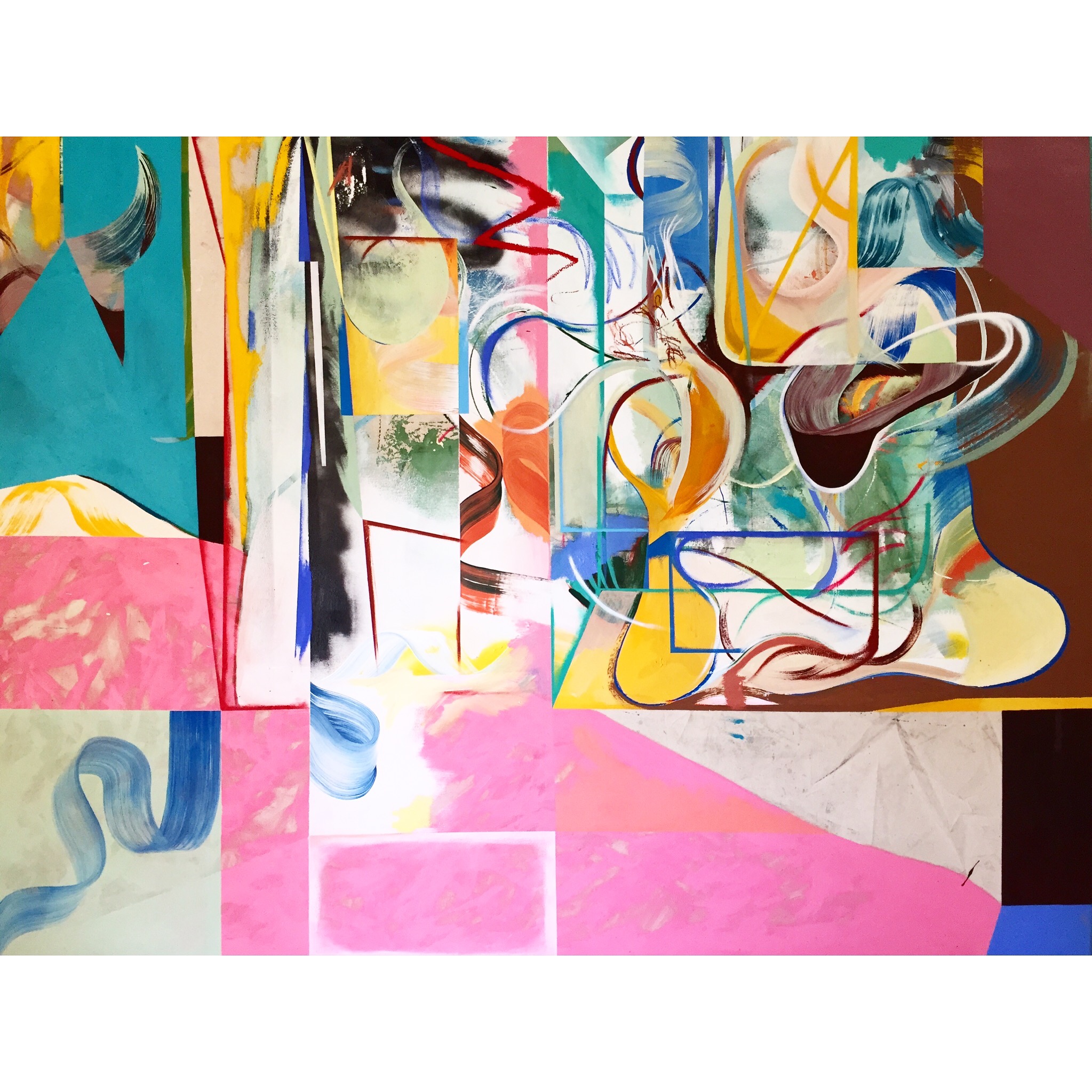 Acrylic, Oil Stick, Pen, Soft Pastel and Spray Paint on Canvas 63 x 47 in 160 x 120 cm 