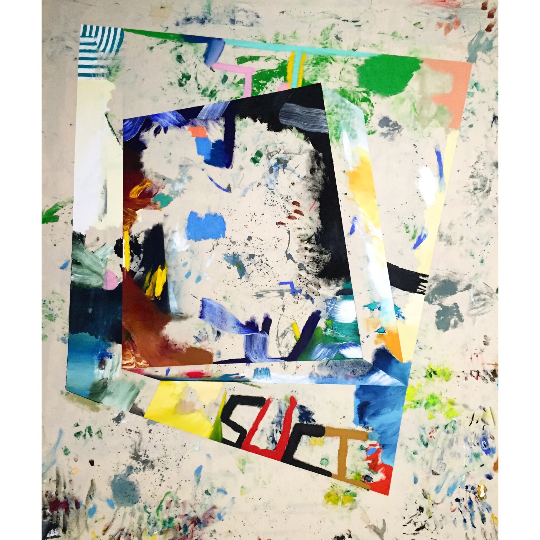 Acrylic, Oil, Oil Stick, Enamel, and Soft Pastel on Canvas 58 x 65 in 147 x 165 cm