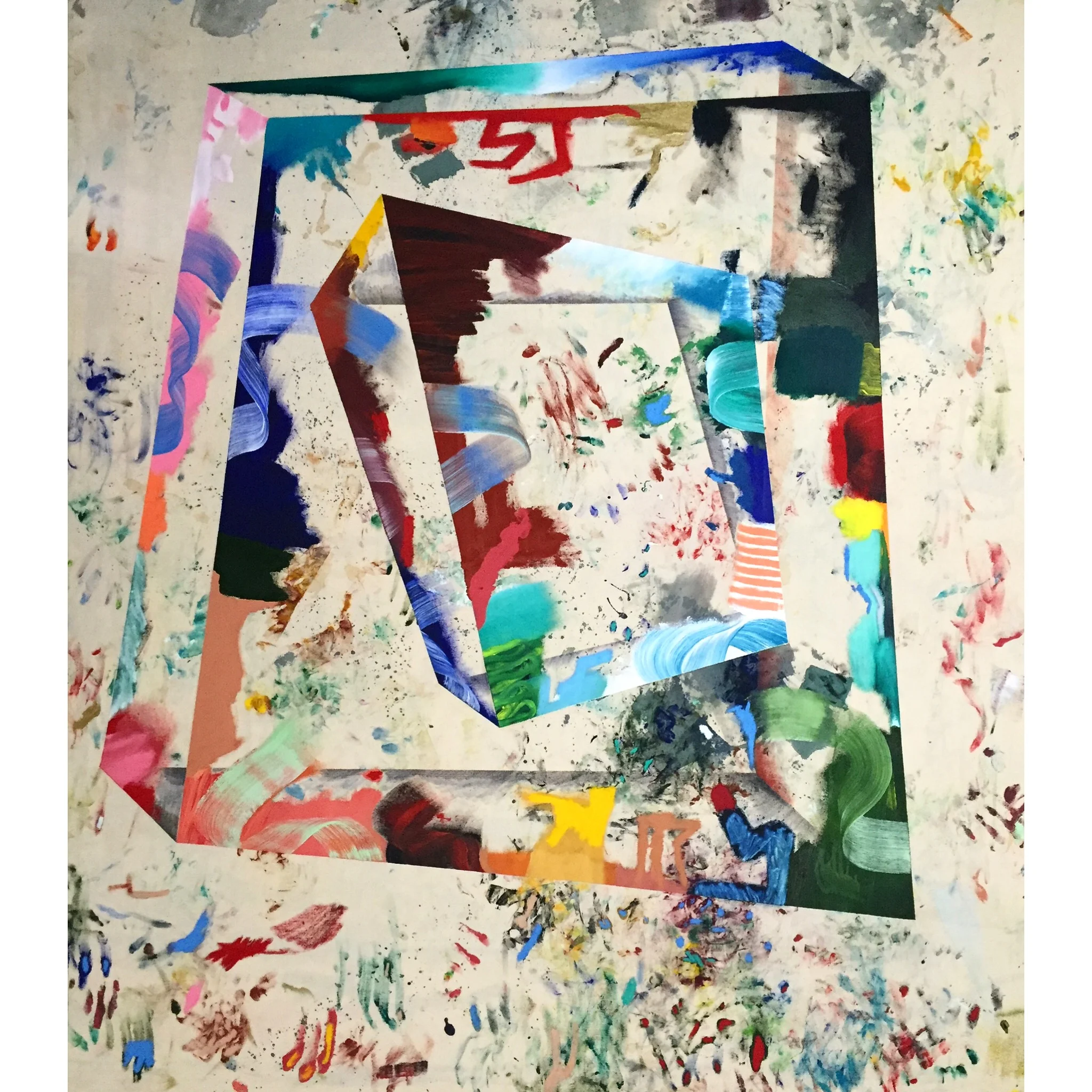  Acrylic, Oil, Oil Stick, Fabric Paint, Soft Pastel and Marker on Canvas  58 x 65 in  147 x 165 cm 