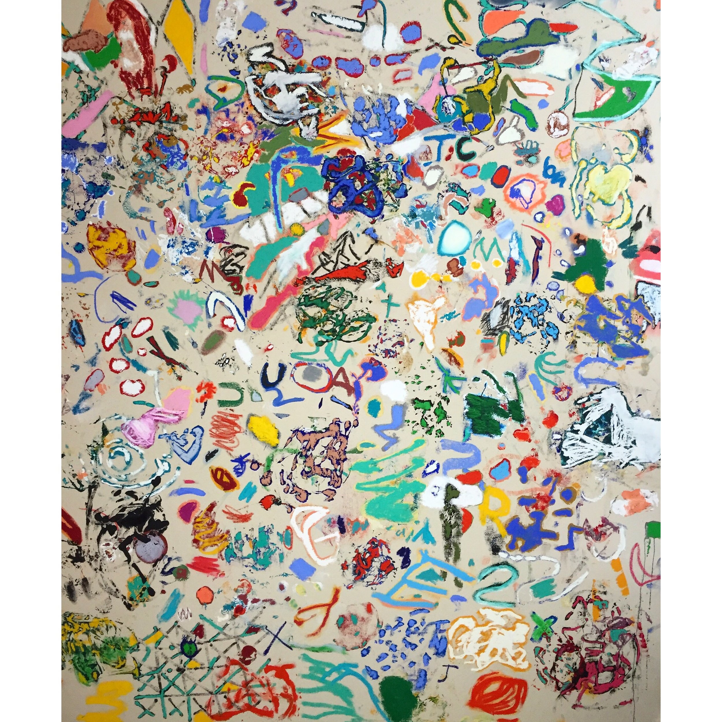 Acrylic, Oil Stick, Soft Pastel and Charcoal on Canvas 51 x 64 in 163 x 130 cm
