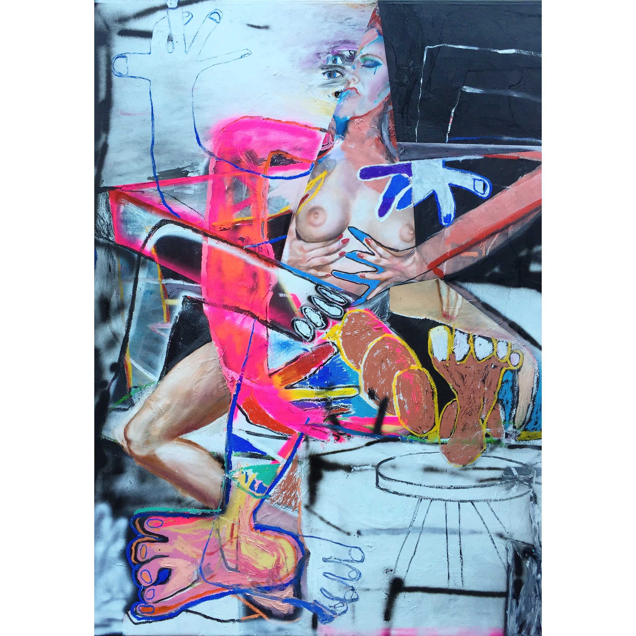  Oil, Oil Stick, Acrylic, and Spray Paint on Canvas  71 x 51 in  180 x 130 cm 