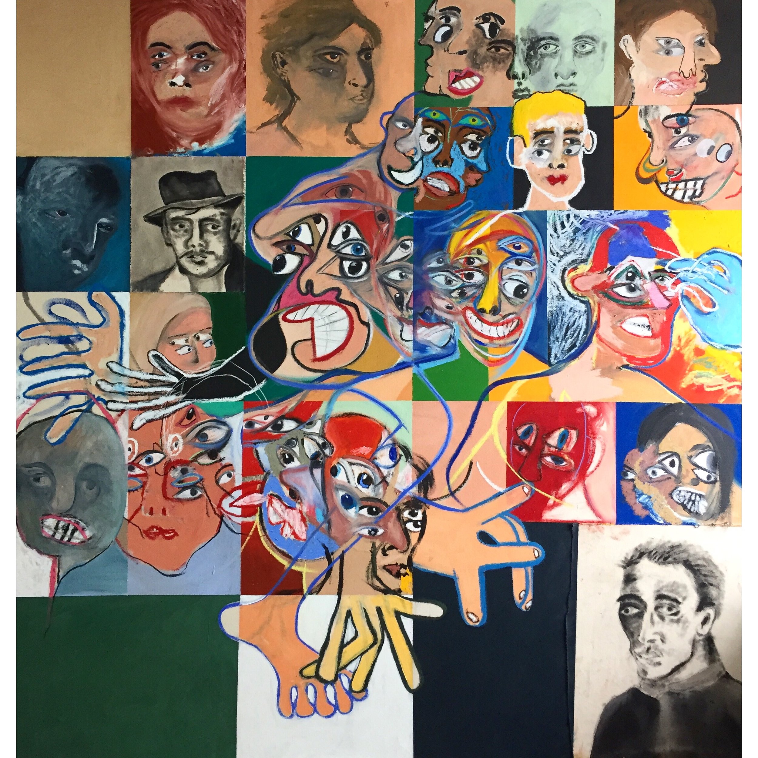  Acrylic, Oil Stick, Charcoal and Soft Pastel on Canvas&nbsp;  66 x 63 in&nbsp;  168 x 160 cm 