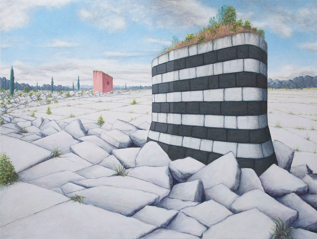Tectonica , 2014, flashe on panel, 46"x60"