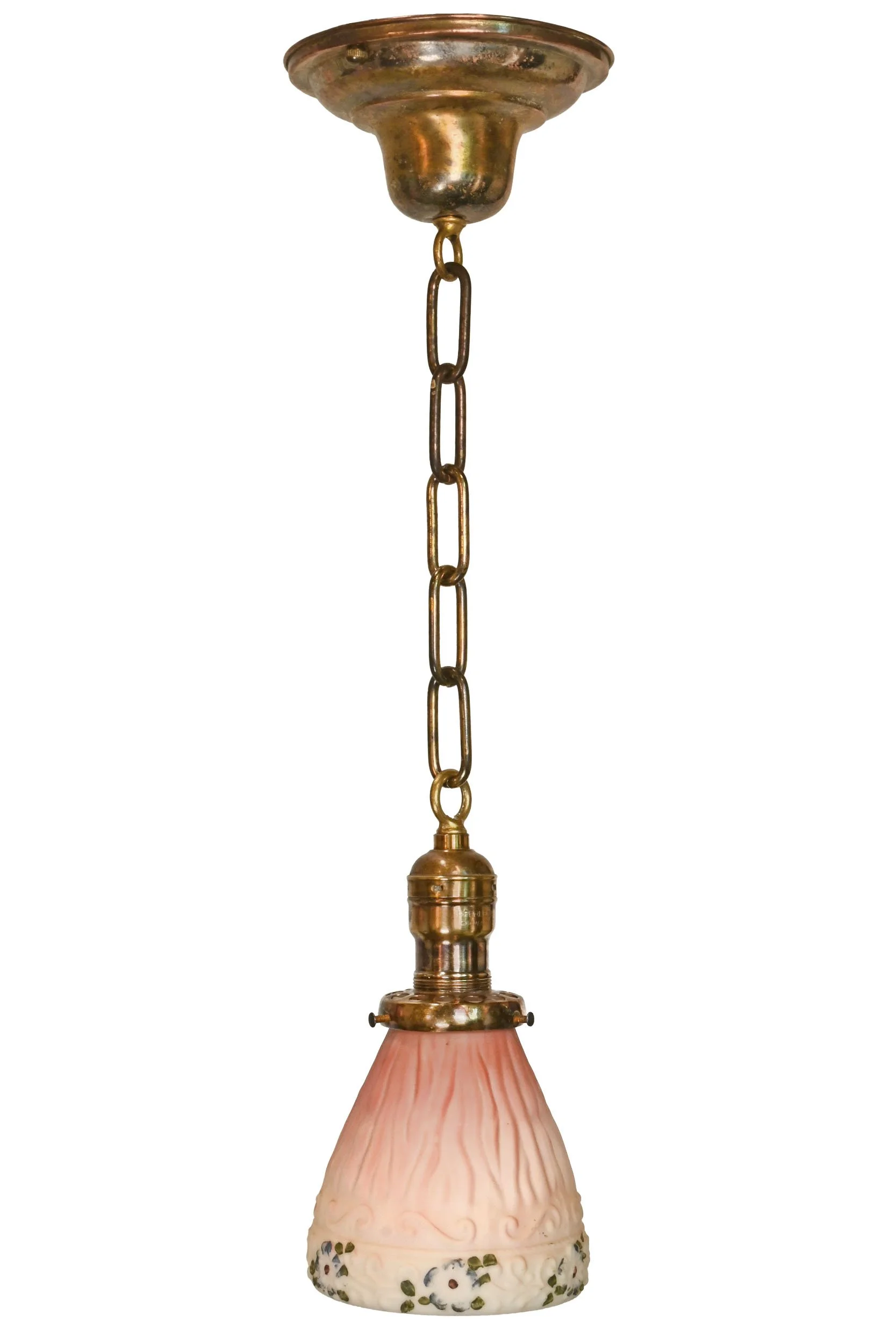 26168 brass pendant with pink pleated floral shade.jpg