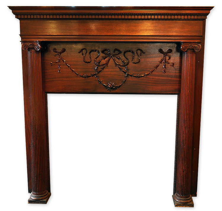WALNUT MANTEL WITH FLUTED FULL LENGTH COLUMNS