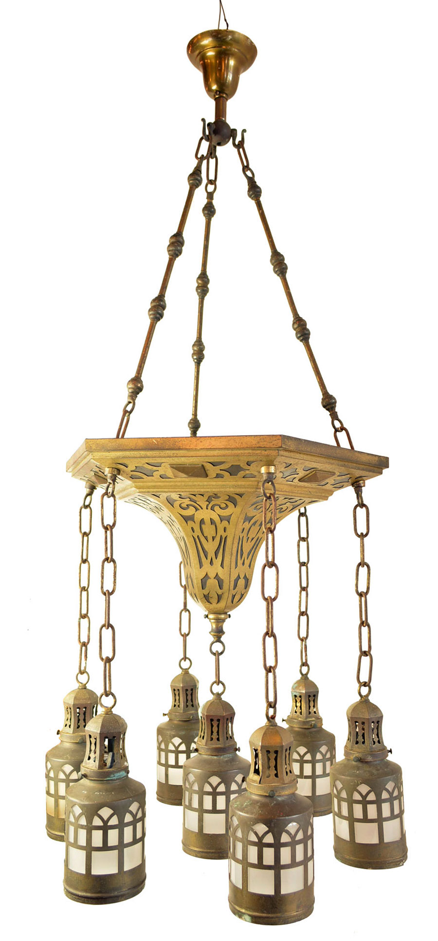 7-LIGHT BRASS FILIGREE CHANDELIER