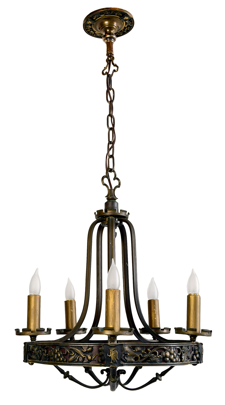 5-CANDLE GOTHIC BRONZE CHANDELIER