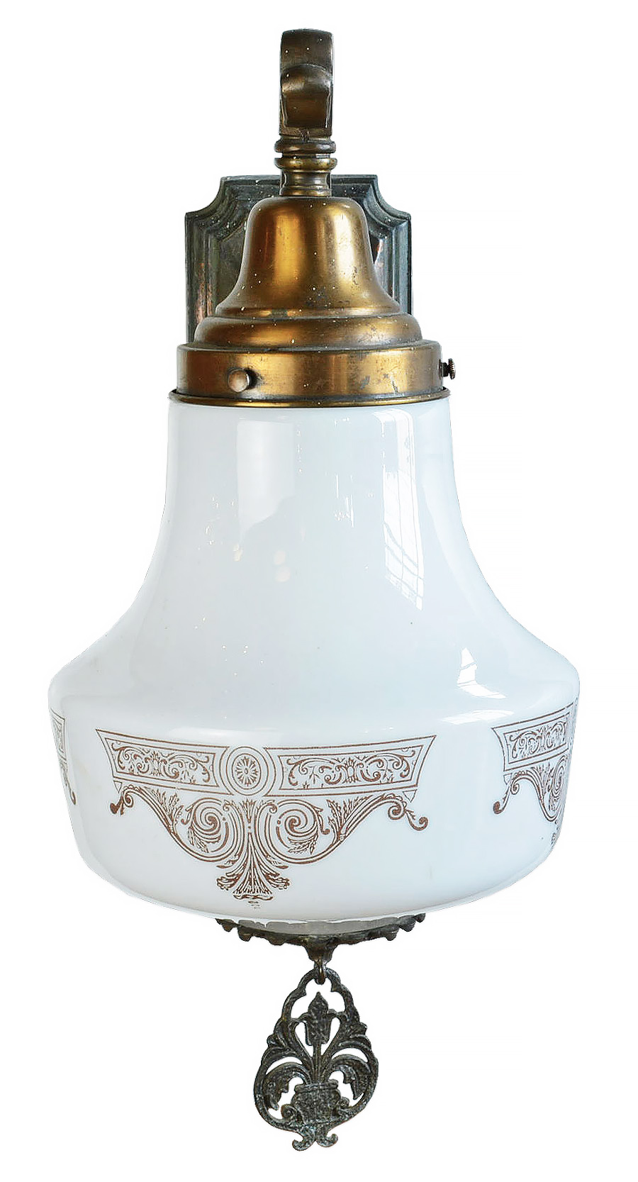 SINGLE ARM SCONCE WITH PAINTED MILK GLASS GLOBE