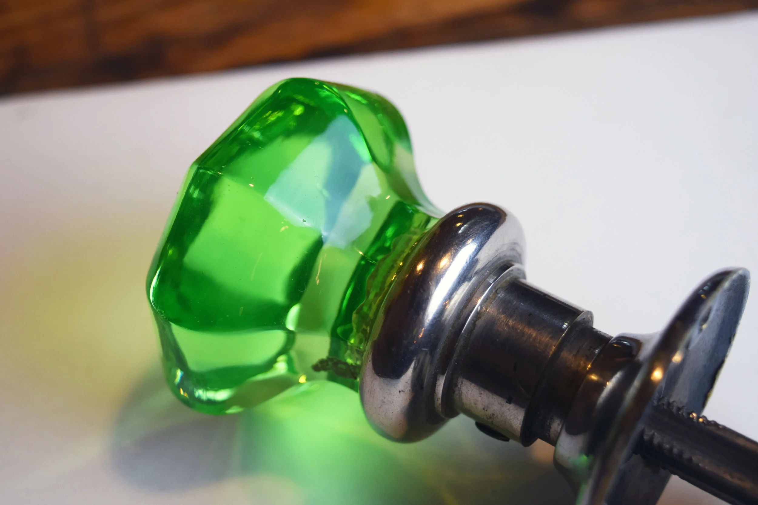 octagonal green glass door knob sets — ARCHITECTURAL ANTIQUES