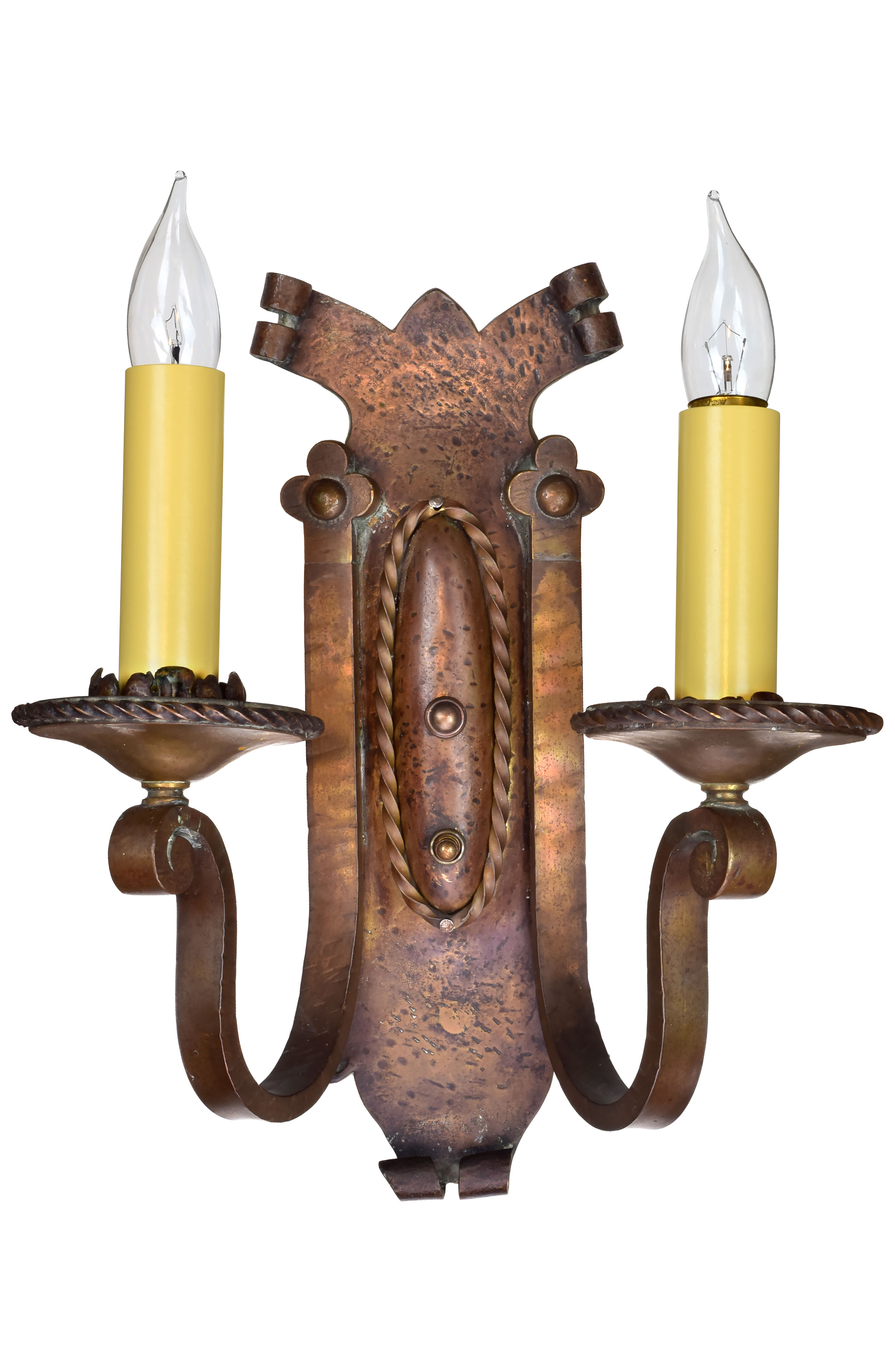 hammered brass tudor two candle sconce